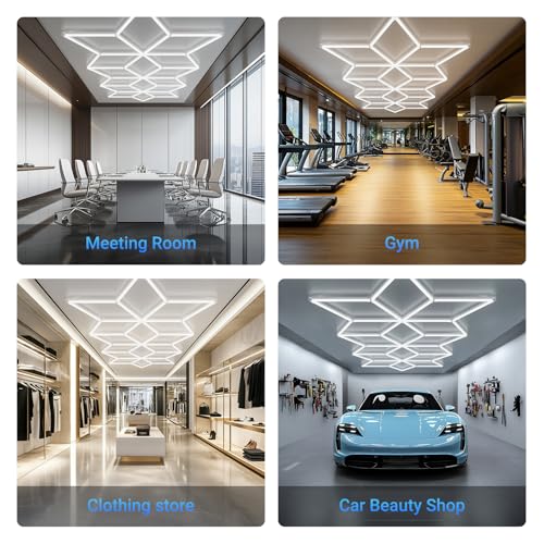 Rhombus LED Garage Light - Hexagonal Snow Lights, 710W 78100LM Super Bright Garage Ceiling Lights, Larger Size Honeycomb Light for Warehouse, Workshop, Gym, Car Basement - size: Snow