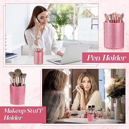 Sabary 8 Pcs Pink Pens with Pen Holder for Desk Glitter Crystal Diamond Cute Ballpoint Fancy Pencil Holder Bling Desk Organizer for Women Girls School Office Supplies Wedding Graduation Gifts - color: Pink