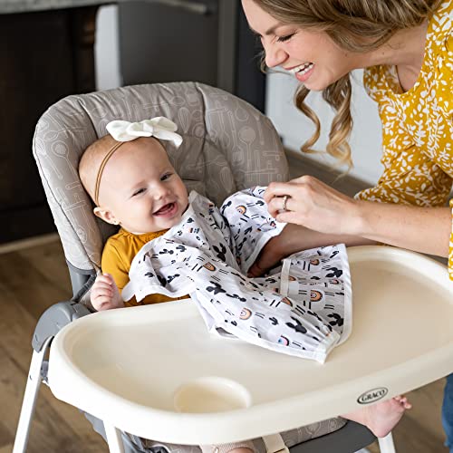 Splat Mat for Baby – Under High Chair Floor Mat Protects Wood, Vinyl and Carpet from Spills – Waterproof 4 Layer Baby Mat Bundle with Waterproof Matching Smock (51” x 51”) - color: Grey Alpaca & Matching Smock