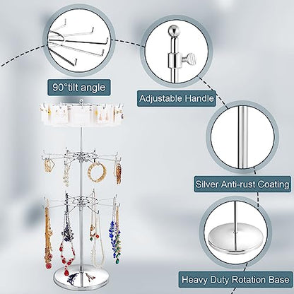 Polmart Heavy Duty Dual Heights (Stand & Tiers) Adjustable Countertop Spinner Display Stand (Silver, 3-Tier) - color: Silver