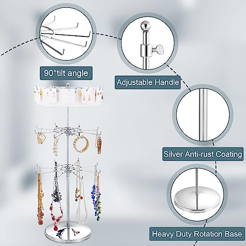 Polmart Heavy Duty Dual Heights (Stand & Tiers) Adjustable Countertop Spinner Display Stand (Silver, 3-Tier) - color: Silver