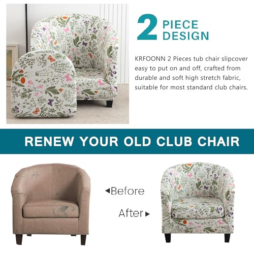 KRFOONN Club Chair Slipcover 2 Piece Stretch Printed Round Barrel Chair Covers Removable Tub Chair Slipcover with Elastic Bottom Chair Coverings Furniture Protector Cover for Living Room, B14 - color: Colorb14