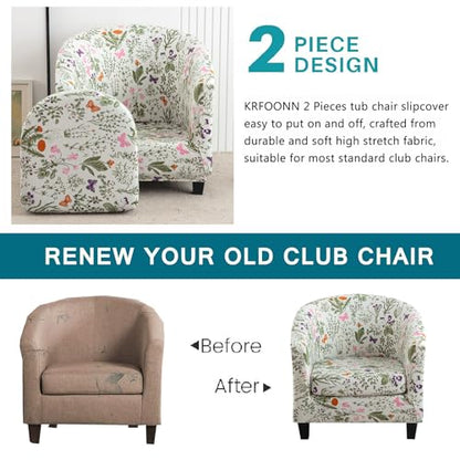 KRFOONN Club Chair Slipcover 2 Piece Stretch Printed Round Barrel Chair Covers Removable Tub Chair Slipcover with Elastic Bottom Chair Coverings Furniture Protector Cover for Living Room, B14 - color: Colorb14