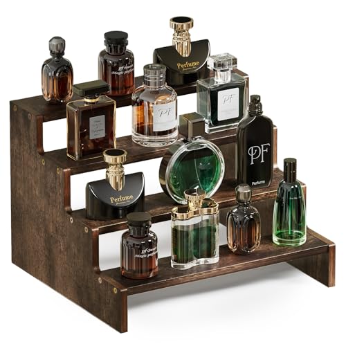 ProCase Wooden Cologne Organizer for Men, 4 Tier Perfume Organizer, Mens Cologne Stand Holder Storage, Display Riser Shelf Rack for Fragrances Candles Cosmetics Cupcake Figure Spice -Brown - color: Brown, size: 4-Tier (9.45" Height)