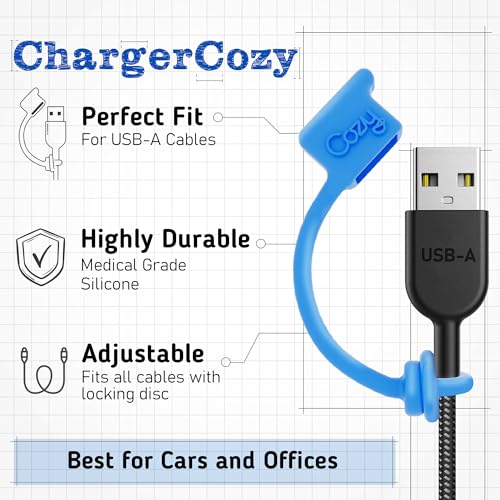 Cozy USB-A Dust Caps with Tether, Silicone Connector Protector, Anti-Lost Charging Cord Keeper for Power Adapters, Multi-Color, 6-Pack - color: USB-A (6) MULTI