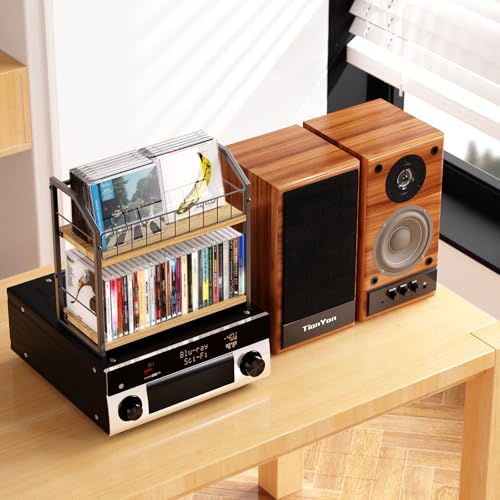 2-Tier CD Holder, CD Storage Shelf for Display, CD Organizer with Dispay Top Shelf, Premium CD Rack for Home & Office, Holds Up to 60 Standard, Ideal for Music Enthusiasts (Yellow) - color: Yellow, style: 1 Pack