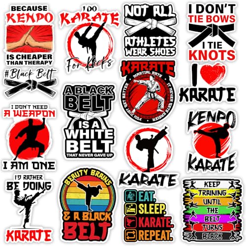 SODAVA (15Pcs-3in) Funny Karate Sticker Pack, Martial Arts Quotes Decals, Black Belt Kenpo Karate Humor Stickers, Vinyl Waterproof Stickers for Laptop, Water Bottle, Notebook, Phone, Car - color: Karate