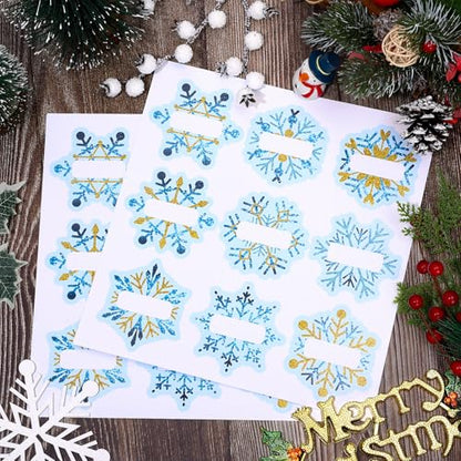 Whaline 90Pcs Christmas Winter Name Tag Stickers Blue Gold Snowflake Shape Nameplates Xmas Self-Adhesive Gift Label Decals for Holiday Present Students Desk Classroom, 9 Designs - style: Snowflake