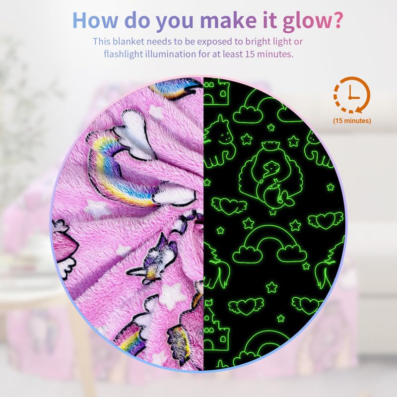 COMFAR Mermaid Blanket for Girls 4-6, Mermaid Gifts, Kids Blanket, 40"x 50", Pink, Glow in the Dark - color: Mermaid, size: 40"x 50"