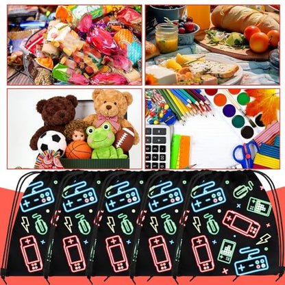 12 Pcs Game Party Supplies Favors Gift Bags Drawstring Backpack for Storage Candy Snacks Treat Goodie Bag for Game Theme Birthday Party School Travel Storage Bag(9.8x11.8Inch)