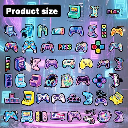 50Pcs Glow in The Dark Neon Game Stickers for Kids, Neon Video Gaming Sticker for Water Bottle, Vinyl Waterproof Laptop Decals for Gamers Teens Adults Sticker Pack - color: Luminescent-488kscp