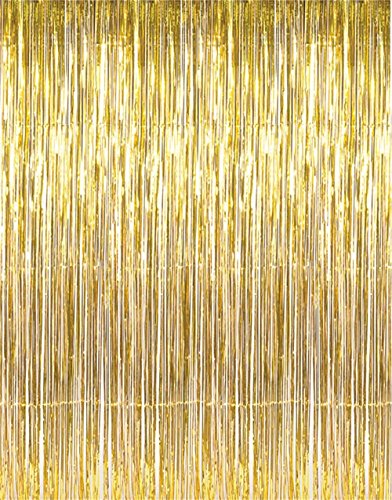 GOER 3.2 ft x 9.8 ft Metallic Tinsel Foil Fringe Curtains Party Photo Backdrop Party Streamers for Birthday,Graduation,New Year Eve Decorations Wedding Decor (1 Pack, Gold) - color: Gold, size: 1 Pack