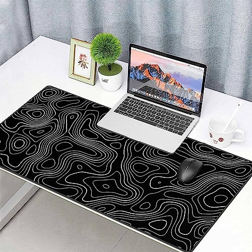 Large Gmaing Mouse Pad with Stitched Edges, Superior Micro-Weave Cloth, Non-Slip Base, Size 35.4 X 15.7X 0.12inches - Black Topographic Contour - color: Silver