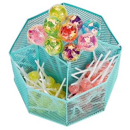 Annova Mesh Desk Organizer Rotate with 5 Compartments Spinning Tidy Candy/Pen Holder Office, Art Supply, Storage, Classroom, Home (Turquoise) - color: Turquoise