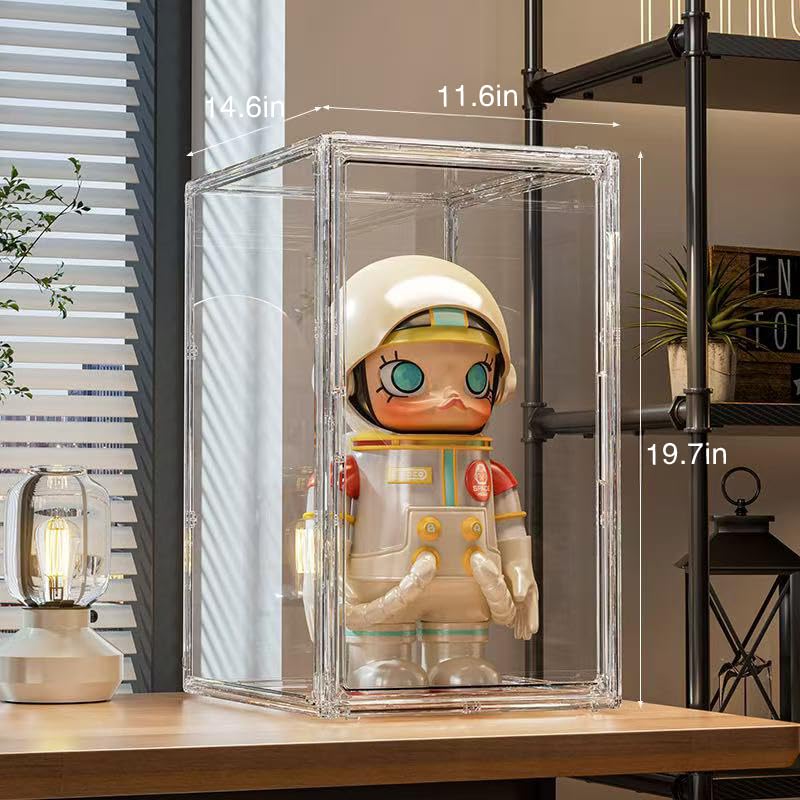 BOHOIDEE Extra Large 19.7"X14.6"X11.6" Acrylic Display Case with 2 Division Boards, Clear Organizer Box Plastic Holder with Magnetic Door for Handbags, Purses, Boots, Figures - size: Extra Large-B