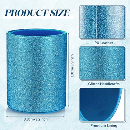 Sabary 8 Pcs Blue Pens with Pen Holder for Desk Glitter Crystal Diamond Cute Ballpoint Fancy Pencil Holder Bling Desk Organizer for Women Girls School Office Supplies Wedding Graduation Gifts - color: Blue