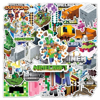 50 Pcs Pixel Miner Style Stickers, Stickers for Water Bottles, Video Game Party Supplies for Teens Mens Gamer Adults