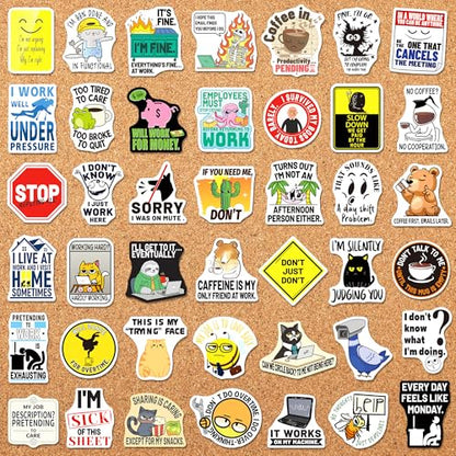 200PCS Funny Work Stickers for Adults, Work Meme Stickers for Laptop Phone Water Bottle Hard Hat, Waterproof Office Humor Vinyl Decals for Coworkers