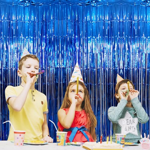 GOER 3.2 ft x 9.8 ft Metallic Tinsel Foil Fringe Curtains Party Photo Backdrop Party Streamers for Birthday,Graduation,New Year Eve Decorations Wedding Decor (Navy Blue,1 Pack) - color: Blue, size: 1 Pack