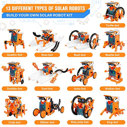 STEM 13-in-1 Education Solar Robot Toys for Age 8-12, DIY Building Science Experiment Robots Kit Birthday Gifts for 8 9 10 11 12 Years Old Boys Girls Kids Teens, Solar Powered by The Sun - color: Orange