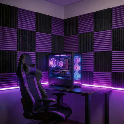 52 Pack 12 "X 12 "X1" Acoustic Panels Studio Soundproofing Foam Wedge Tiles(Accompanied By Double-Sided Adhesive Tape) (24Black+24purple) - color: 26Black+26purple