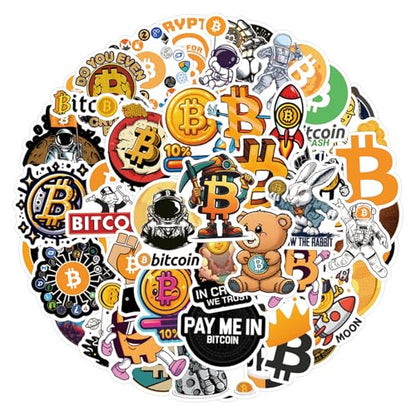 60pcs Bitcoin Crypto Stickers forTeens Adult, Funny Digital Currency Stickers for Water Bottles, Laptop, Computer, Phone, Guitar, Luggage Vinyl Waterproof Party Favors - color: Bitcoin