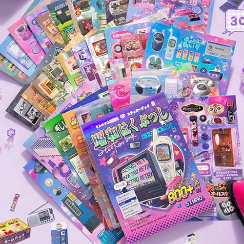 800+ Japanese Sticker Book - Vintage Aesthetic Stickers for Journaling, Scrapbooking | Glossy, Matte, Frosted Textures | Adult Craft Gift-Prayer Board Supplies-Vision Board Supplies - color: Showa-era