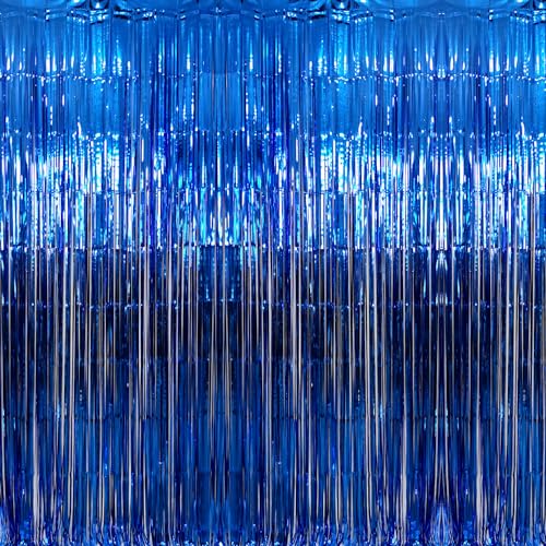GOER 3.2 ft x 9.8 ft Metallic Tinsel Foil Fringe Curtains Party Photo Backdrop Party Streamers for Birthday,Graduation,New Year Eve Decorations Wedding Decor (Navy Blue,1 Pack) - color: Blue, size: 1 Pack
