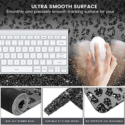 iLeadon Mouse Pad Set, Desk Mat with Wrist Rest + Keyboard Wrist Rest + Coaster, 4in1 Ergonomic Mouse Pad, Desk Pad Mat and Keyboard Pad Set for Home Office, Black Leopard - color: Black Leopard