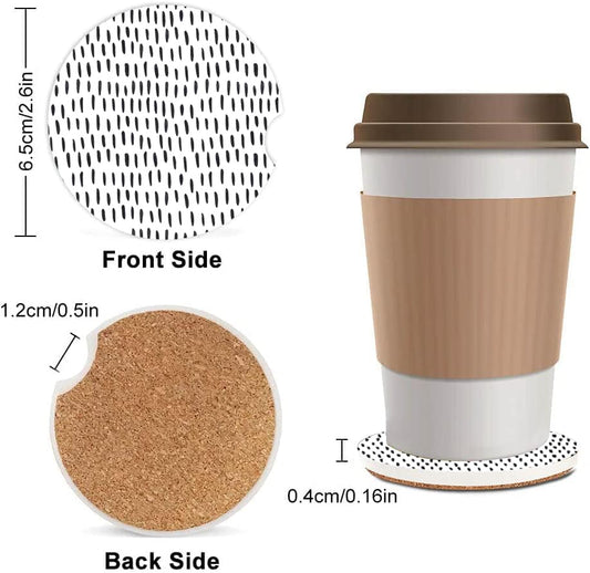 Absorbent Car Cupholder Coaster 2 Pack, Cute Car Coasters with a Finger Notch for Women & Men,2.56" Ceramic Stone & Non-Scratch Cork Base Drink Coasters,Car Accessories Gifts (Boho Points - color: Boho Points