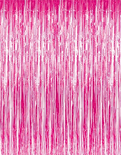 GOER 3.2 ft x 9.85 ft Metallic Tinsel Foil Fringe Curtains Party Photo Backdrop Party Streamers for Galentines Day, Birthday, Graduation, New Year Eve Decorations Wedding Decor (1 Pack, Hot Pink) - color: Hot Pink, size: 1 Pack