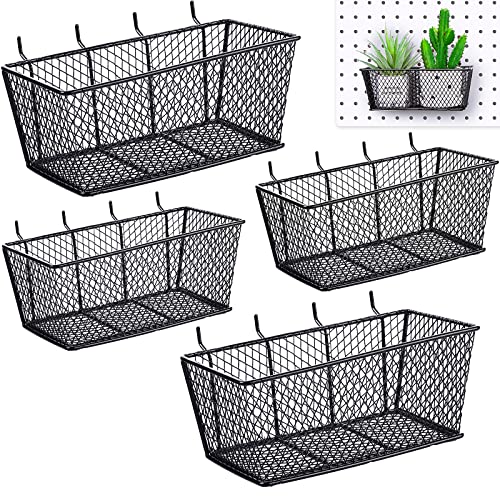 Sieral 4 Pcs Black Pegboard Baskets Metal Wire Shelf Baskets Peg Board Organizer Accessories Wall Mount Organizer Attachments for Garage Workbench Various Tool Accessories, 2 Sizes - color: Black, size: Medium, Large