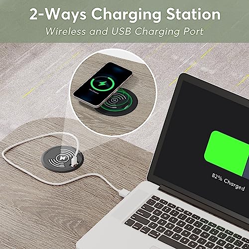 Tribesigns Portable Desk with Power Outlets, Height Adjustable Side Table Sofa Couch Bedside Laptop Computer Cart with USB Charging Ports, Mobile Small Standing Desk with Keyboard Tray - color: Grey