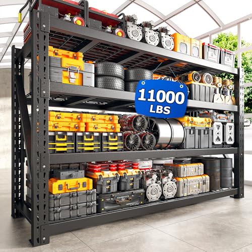 Bepatio 11000LBS Heavy Duty Garage Shelving, 4-Tier Adjustable Storage Shelves Metal Shelving, Industrial Shelf for Basement Warehouse Commercial Garage Shop, 72" H× 60" W × 24" D, Black - size: 60"W x 24"D x 72"H, 4-Tier