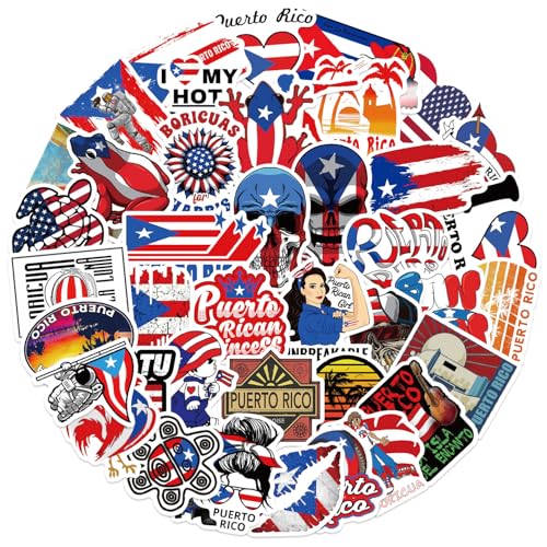 Puerto Rico Sticker Pack,50pcs Flag Graffiti Waterproof Vinyl Decals for Water Bottle Scrapbooking Laptop Bike Skateboard Luggage Helmet for Teens Kids Party Decorations - color: Puerto Rico