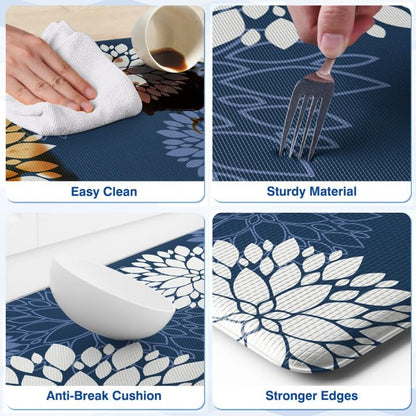Kitchen Mats, 2PCS Non-Slip Cushioned Rugs, Anti-Fatigue Waterproof Floor Rug, Washable Standing Desk Mat, Home Laundry Office Apartment Decor and Accessories (17.3" ×70" +17.3" ×30"-Blue) - size: 17.3"W×70"L+17.3"W×30"L-0.4"Th