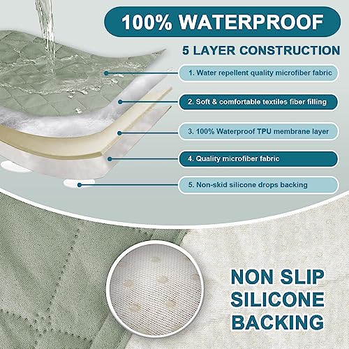 Turquoize 2 Pack Waterproof Armrest Covers for Chairs and Sofas - Couch Arm Covers with Side Pocket Anti-Slip Furniture Protector Washable Slipcovers Set of 2, Sage - color: Single Diamond- Sage