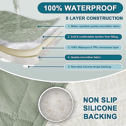 Turquoize 2 Pack Waterproof Armrest Covers for Chairs and Sofas - Couch Arm Covers with Side Pocket Anti-Slip Furniture Protector Washable Slipcovers Set of 2, Sage - color: Single Diamond- Sage