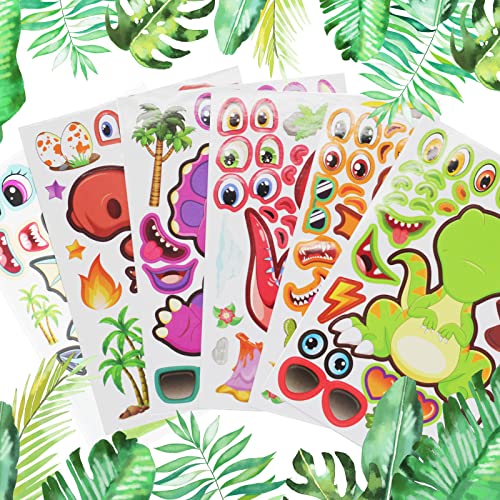 27 Sheet Dinosaur Stickers Make Your Own Dino Stickers for Kids 3+, Make-a-face Sticker Boys Girls Dinosaur Birthday Party Decorations, DIY Craft Birthday Party Favor Supplies - style: Dinosaur face Stickers