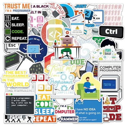 50Pcs Programmer Stickers Funny Programming Coding Vinyl Decals for Laptop Water Bottles Journals Developers IT Students Tech Lovers Computer Desks and Software Engineers - style: Programmer
