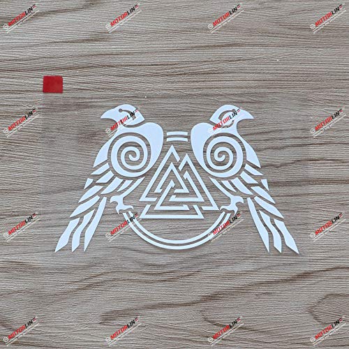 5'' White Huginn and Muninn Twin Ravens Valknut Decal Sticker Car Vinyl Norse Odin Style c - color: White