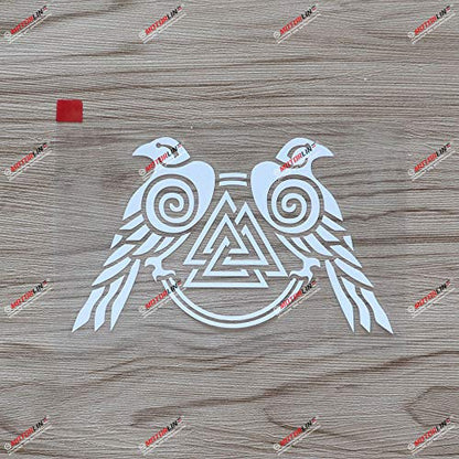 5'' White Huginn and Muninn Twin Ravens Valknut Decal Sticker Car Vinyl Norse Odin Style c - color: White