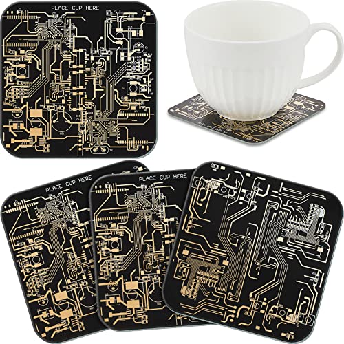 Nuenen 4 Pcs Circuit Board Coasters for Drinks PCB Coasters Immersion Gold Circuit Board PCB Design Engineer It Gift for Party Bar Office Geek Nerd Engineer Dad Gift Men(Classic Style,Black) - color: Black, size: Classic Style