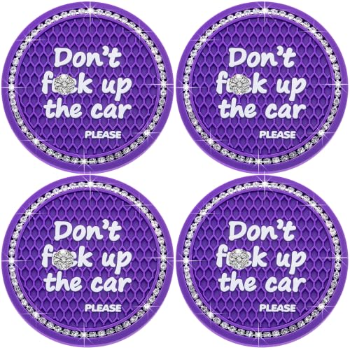 2PCS Bling Crystal Rhinestone Cup Holder Coaster – 2.75 Inch Anti-Slip Auto Insert Cup Coaster – Sparkling Interior Decor Accessories for Cars & Vehicles (Purple & White) - color: Alphabet Purple & White, size: 2 pcs