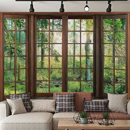 Aidatain Green Forest Natural Tapestry Window Scenery Wall Aesthetic Tapestry for Bedroom Flannel 108" L x 90" W Beach Blanket Living Dinning Room College Dorm Wall Hanging GTDJAT0095 - size: 108"L x 90"W