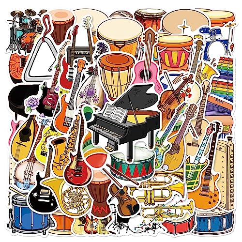 50PCS Musical Instrument Stickers Music Sticker Motivational Vinyl Waterproof Decals Cartoon Lovely PVC Kawaii Decals Funny Vinyl Decoration DIY Decor for Teens Helmet Cool Stickers - color: Musical