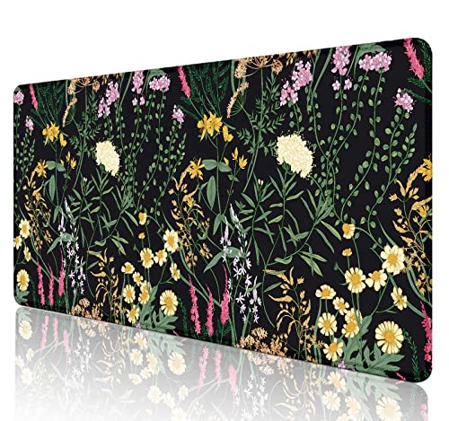 Botanical Colorful Flowers Gaming Desk Mat, Blooming Herb Floral Plants XXL Large Mouse Pad, Computer Mat for Desk, Accessory Decor Gift - 35.4 x 15.7 Inch, Vintage Flowers Black - color: Botanical Colorful Flowers