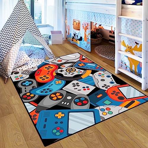 Game Area Rug Teen Boys Carpet, 3D Gaming Rugs Gamepad Controller Mat for Boys Girls Bedroom Playroom, Non-Slip Gamer Rugs Children Gaming Area Rugs (Blue, 60" x 40") - color: Blue, size: 3'4" x 5' (Rectangular)