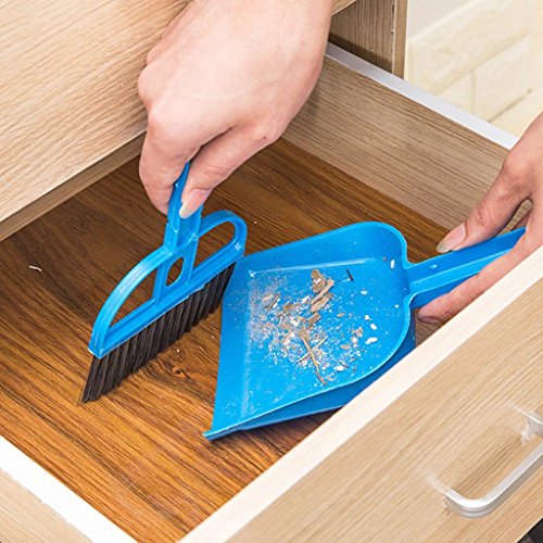 Pet Cage Broom Brush Dustpan Set - Small Cat Litter Sweeper for Pet Cage Clean and Car Keyboard Brush (Blue) - color: Blue