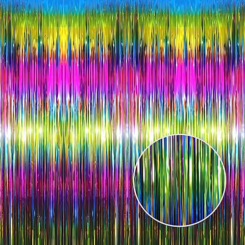 GOER 3.2 ft x 8.2 ft Metallic Tinsel Foil Fringe Curtains Party Photo Backdrop Party Streamers for Birthday,Graduation,New Year Eve Decorations Wedding Decor(1 Pack,Macaroon Rainbow) - color: Macaroon Rainbow, size: 1 Pack